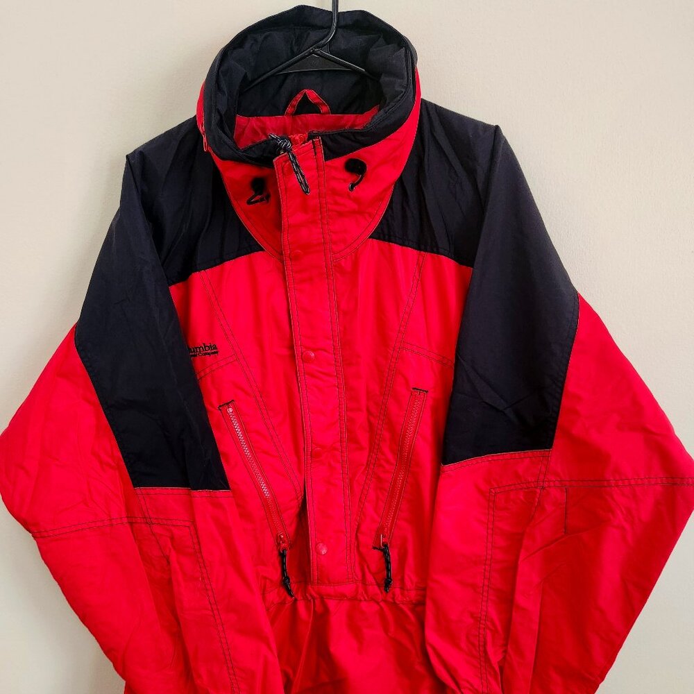 Columbia Ski Pullover 1/4 Zip Jacket, Red, Retro Style, with Zip Away Hood XL